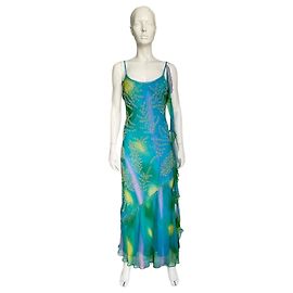 Vestido de seda com contas de Las Vegas dos anos 2010 Turquesa
