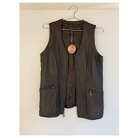No Name Cocoa Leder Zip-Weste Braun