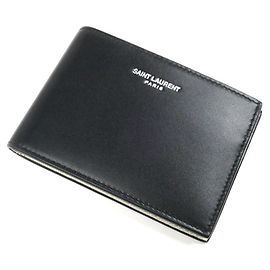 Portafoglio bi-fold Saint Laurent in nero e avorio Nero Crudo