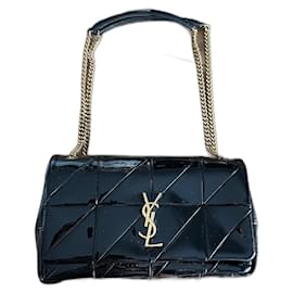 Sac à bandoulière en cuir matelassé vernis noir Yves Saint Laurent Jamie Moyen Noir