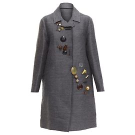 Marni Wool Geometric Beads Embellishment Trapeze Coat Grey