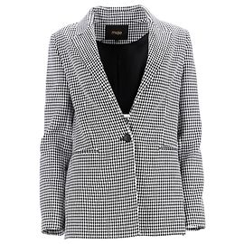 Maje Vadimy Hahnentritt Woven Blazer aus schwarzer Baumwolle Schwarz