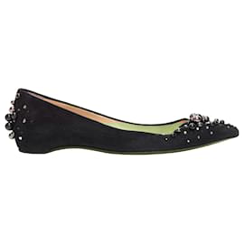 Christian Louboutin-Christian Louboutin Veau Velours Suede Beaded Embellished Flats-Black