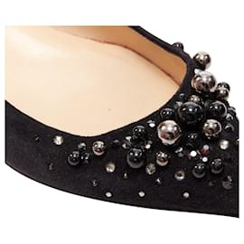 Christian Louboutin-Christian Louboutin Veau Velours Suede Beaded Embellished Flats-Black