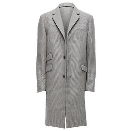 Marni Houndstooth Wool Blend Invisible Placket Longline Coat Black