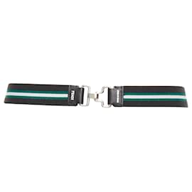 Fendi-Fendi Silver Logo Stripe Stretch Fabric Leather Skinny Belt-Green