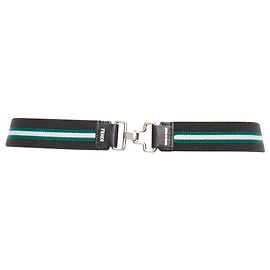 Cinto skinny de couro com faixa de logo prateada Fendi em tecido elástico Verde