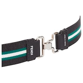 Fendi-Fendi Silver Logo Stripe Stretch Fabric Leather Skinny Belt-Green