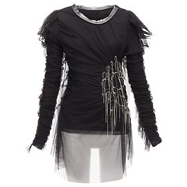 Faith Connexion Mesh Overlay Chain Crystal Top Black