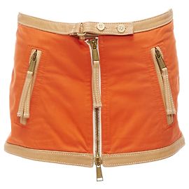 Dsquared2 Canvas Leather Zip Front Pocket Mini Skirt Orange