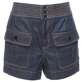 Chloé Chloe Cotton Raw Denim Topstitched Cargo-Shorts Blau