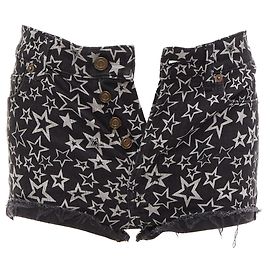 Shorts mini de denim de algodão com estampa de estrela Saint Laurent Preto