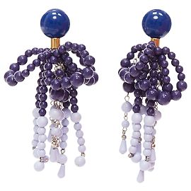 Marni Contrast Beads Statement Dangling Clip On Earrings Blue