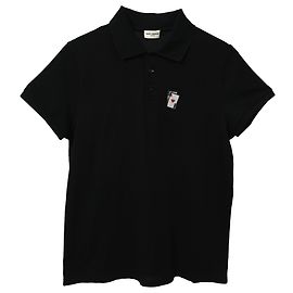 Polo de algodón negro con estampado de cartas de juego Saint Laurent Negro