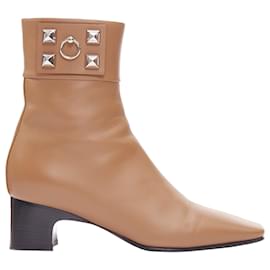 Hermès-Hermes Decouverte Beige Dore Leather Silver Hardware Ankle Boots-Brown