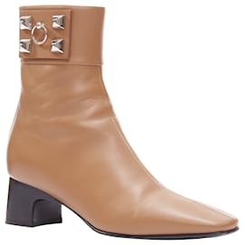 Hermès-Hermes Decouverte Beige Dore Leather Silver Hardware Ankle Boots-Brown