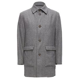 Lanvin JL Wool Blend Herringbone Dual Pocketed Overcoat Grey
