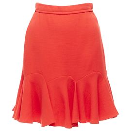 Carven Viscose Virgin Wool Frill Hem Mini Skirt Orange