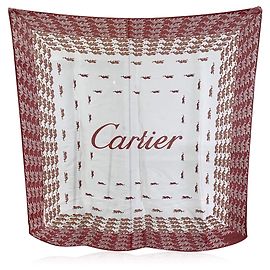 Cartier Cachecol de algodão vermelho e branco com logotipo e padrão de animal de pantera Vermelho