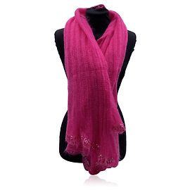 Ermanno Scervino Pink Merino Sequins Wool Stole Wrap Large Scarf Stole Pink
