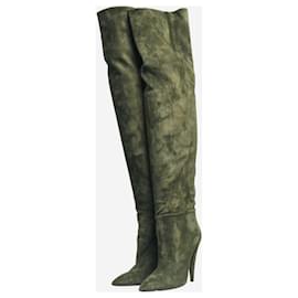 Saint Laurent-Green suede over-the-knee boots - size EU 37-Green
