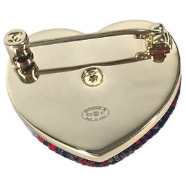 Broche Chanel B22K Heart Coco Mark CC Rouge Bleu Marine