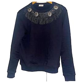 Saint Laurent-Authentic Saint Laurent 14 AW Slimane Lambskin Tassels Metal Ornament Sweatshirt-Black
