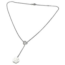 Chanel Camellia White Agate Diamond Necklace White