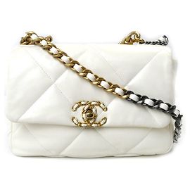 Bolsa de ombro com corrente Chanel 19 Branco Cru