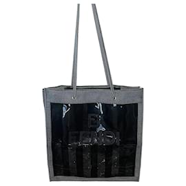 Fendi-Authentic Vintage Fendi Rare PVC Transparent & Wool Logo Pecan Tote-Grey
