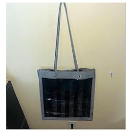 Fendi-Authentic Vintage Fendi Rare PVC Transparent & Wool Logo Pecan Tote-Grey