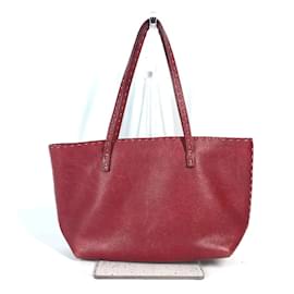 Fendi-Fendi Red Leather Shoulder Bag Selleria Tote-Red