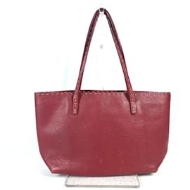Fendi-Fendi Red Leather Shoulder Bag Selleria Tote-Red