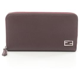 Fendi-Fendi Bordeaux Leather Long Wallet-Dark red