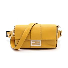 Fendi-Fendi Baguette Yellow Leather Fanny Pack-Yellow