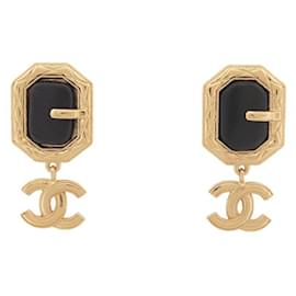 Chanel-NEUF BOUCLES D'OREILLES CHANEL PENDANTES BOUCLE DE CEINTURE LOGO CC EARRING-Doré