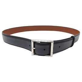 BERLUTI CLASSIC 35MM T105 BLUE PATINATED LEATHER BELT WITH PALADIUM BUCKLE Blue