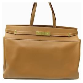 NOVE BOLSA DE MÃO SAINT LAURENT CABAS MANHATTAN 734135 COURO CAMEL Camelo
