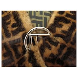 Fendi-NINE FENDI MONOGRAM ZUCCA LOGO FUR SCARF FOX MINK-Brown