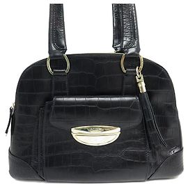 LANCEL ADJANI GM BLACK CROCODILE EFFECT LEATHER HAND BAG Black