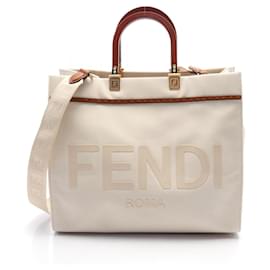 Fendi-Fendi Sunshine Medium Tote Bag-Brown,Cream