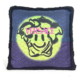 Versace-Versace Medusa Silk Cushion-Black,Blue,Green