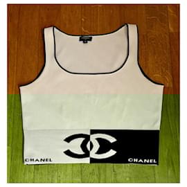 Chanel-Chanel bicolor crop top Huge CC logo half black- half white-Black,White