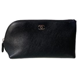 Chanel Black Leather Asymmetrical Clutch Black