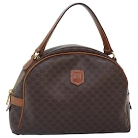 Céline-CELINE Macadam Canvas Hand Bag PVC Leather Brown Gold Auth ep5852-Brown,Golden