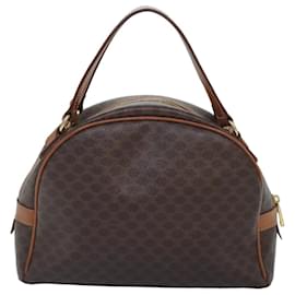 Céline-CELINE Macadam Canvas Hand Bag PVC Leather Brown Gold Auth ep5852-Brown,Golden