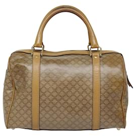 Céline-CELINE Macadam Canvas Boston Bag Beige Gold Auth bs18545-Beige,Golden