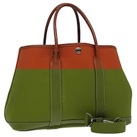 Hermès-HERMES Sac à main Garden Party PM Toile 2way Marron Argent Auth 92024-Marron,Argenté