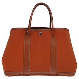 Hermès-HERMES Sac à main Garden Party PM Toile 2way Marron Argent Auth 92024-Marron,Argenté