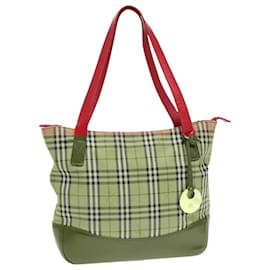 Autre Marque-Burberrys Nova Check Hand Bag Canvas Leather Beige Red gold Auth 93197-Red,Beige,Golden